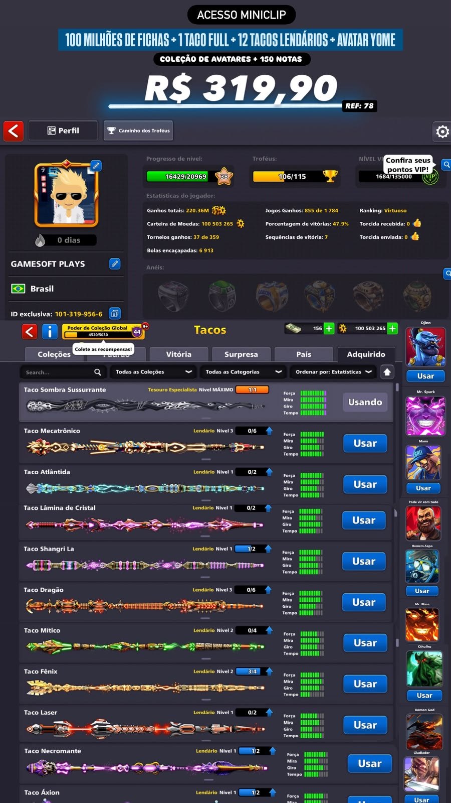 YOME ARTISTA + 100 MILHÕES DE FICHAS + 1 TACO FULL + 12 TACOS LENDÁRIOS
