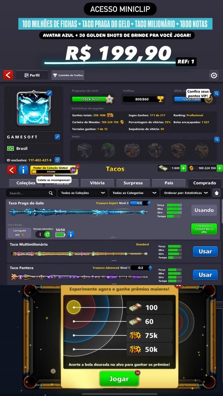 100 MILHÕES DE FICHAS + TACO PRAGA DO GELO + TACO MILIONÁRIO + 30 GOLDEN SHOTS