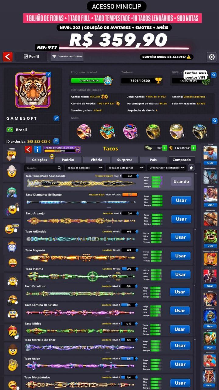 1 BILHÃO DE FICHAS + 1 TACO NÍVEL MÁXIMO + TACO TEMPESTADE + 18 TACOS LENDÁRIOS