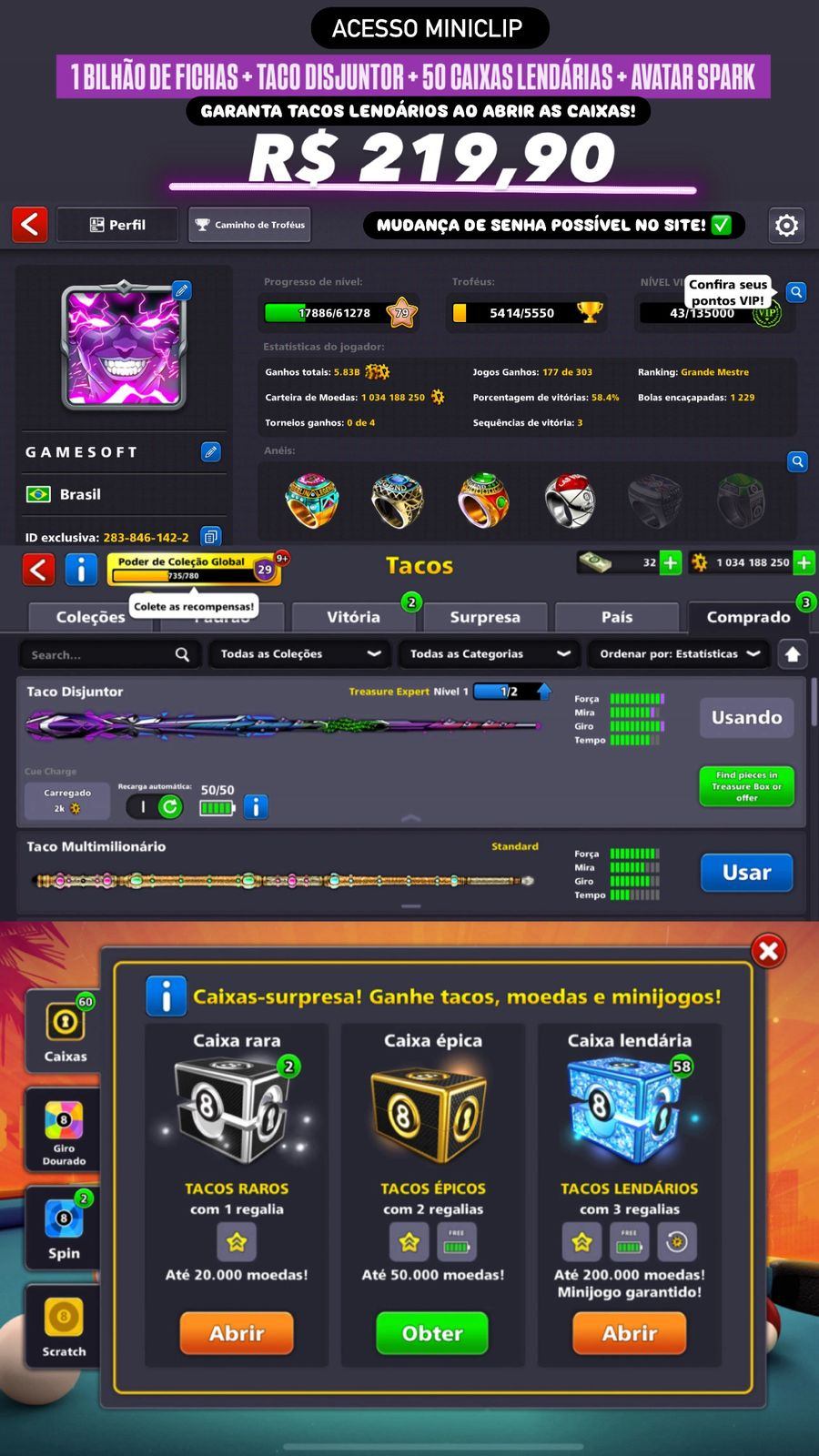 1 BILHÃO DE FICHAS + TACO DISJUNTOR + 50 CAIXAS LENDÁRIAS