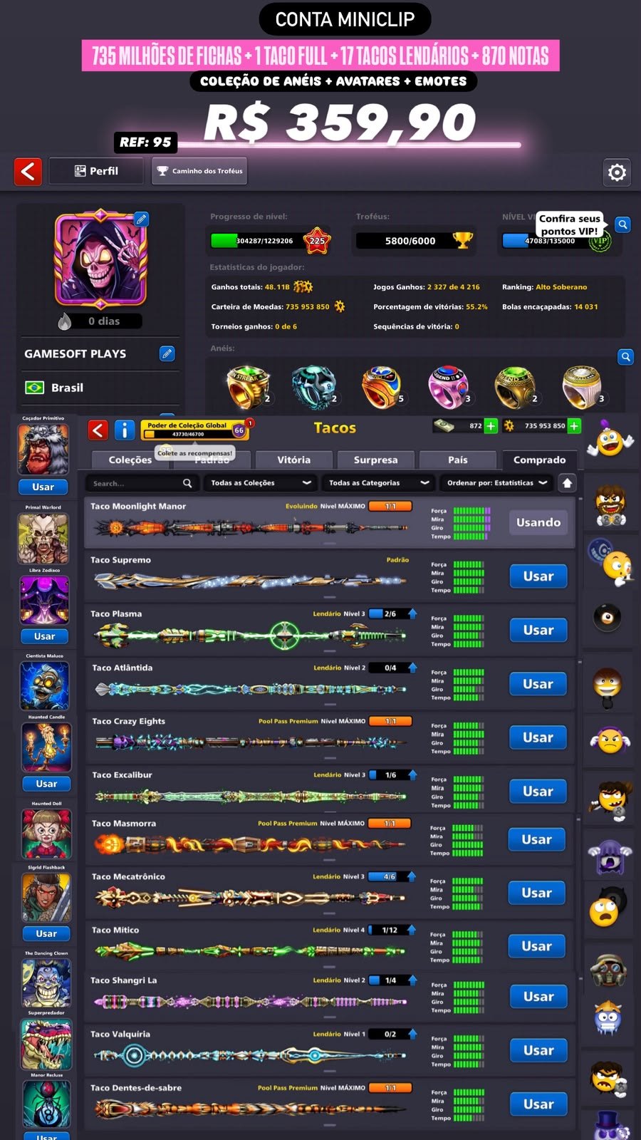 735 MILHÕES DE FICHAS + 1 TACO FULL + 17 TACOS LENDÁRIOS + 870 NOTAS