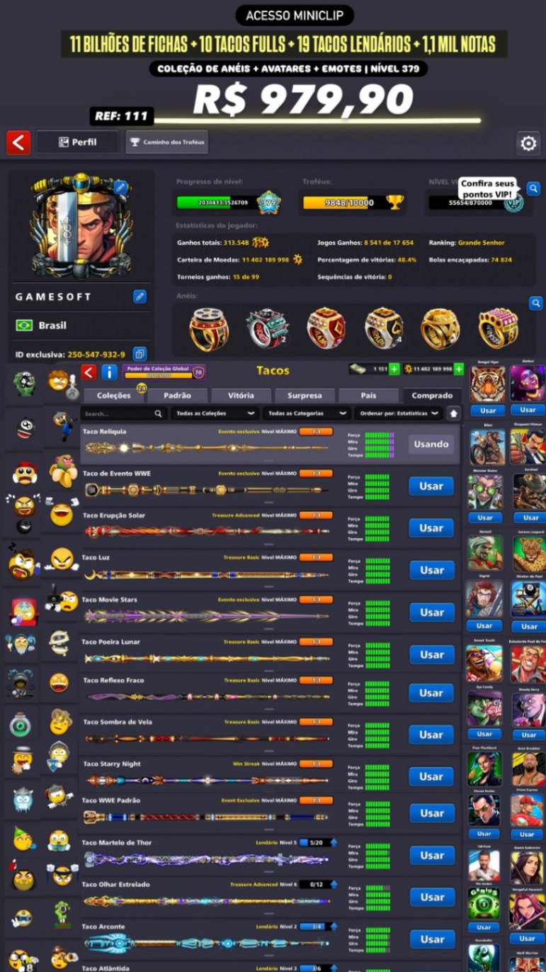 11 BILHÕES DE FICHAS + 10 TACOS NÍVEL MÁXIMO + 19 TACOS LENDÁRIOS + 1,1 MIL NOTAS