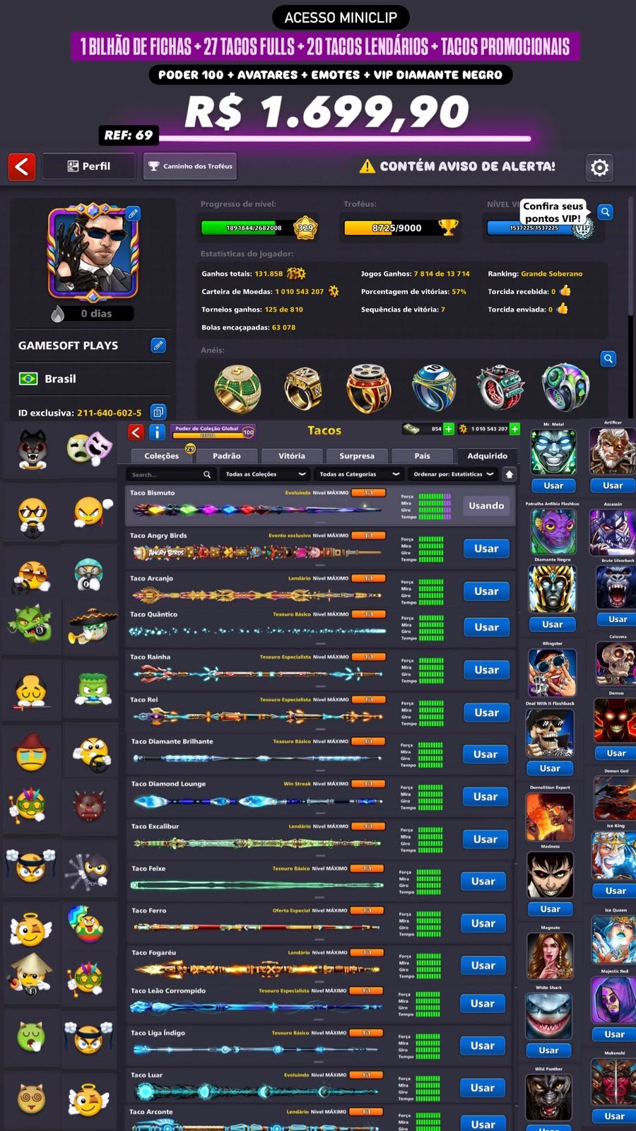 PODER 100 + 1 BILHÃO DE FICHAS + 27 TACOS NÍVEL MÁXIMO + 20 TACOS LENDÁRIOS + TACOS EXCLUSIVOS