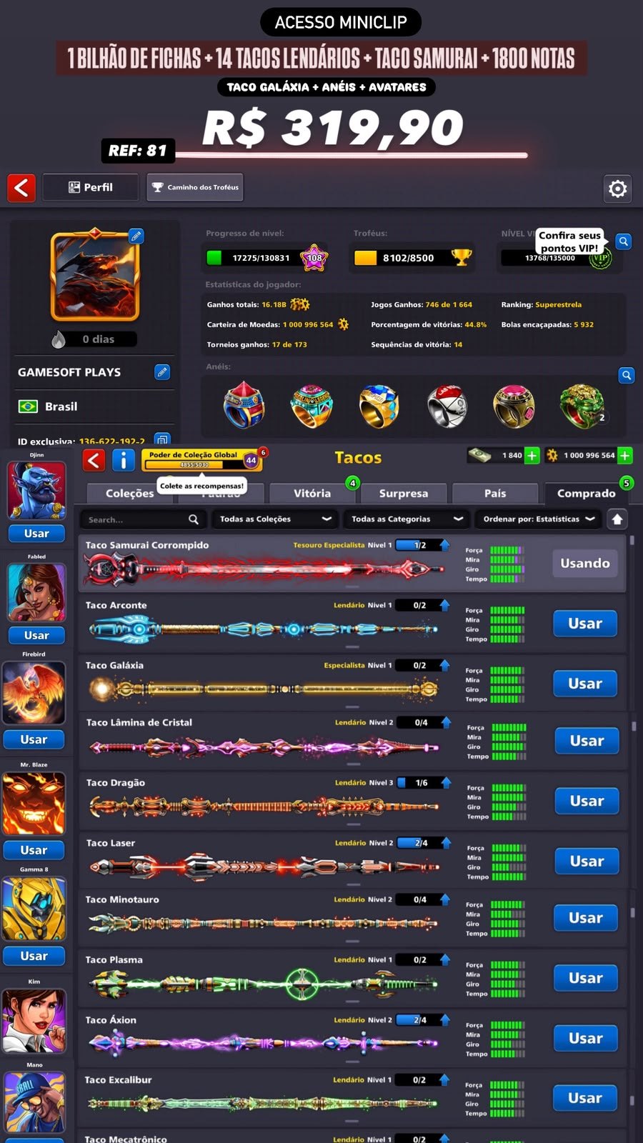 1 BILHÃO DE FICHAS + 14 TACOS LENDÁRIOS + TACO SAMURAI CORROMPIDO + 1800 NOTAS