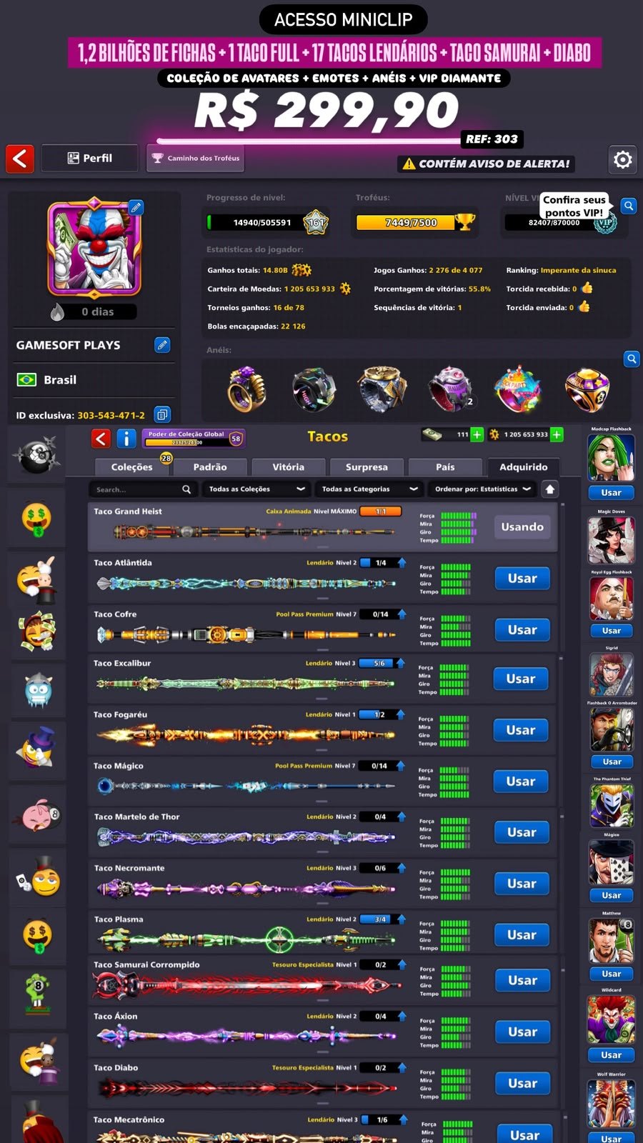 1,2 BILHÕES DE FICHAS + 1 TACO FULL + 17 TACOS LENDÁRIOS + TACO SAMURAI