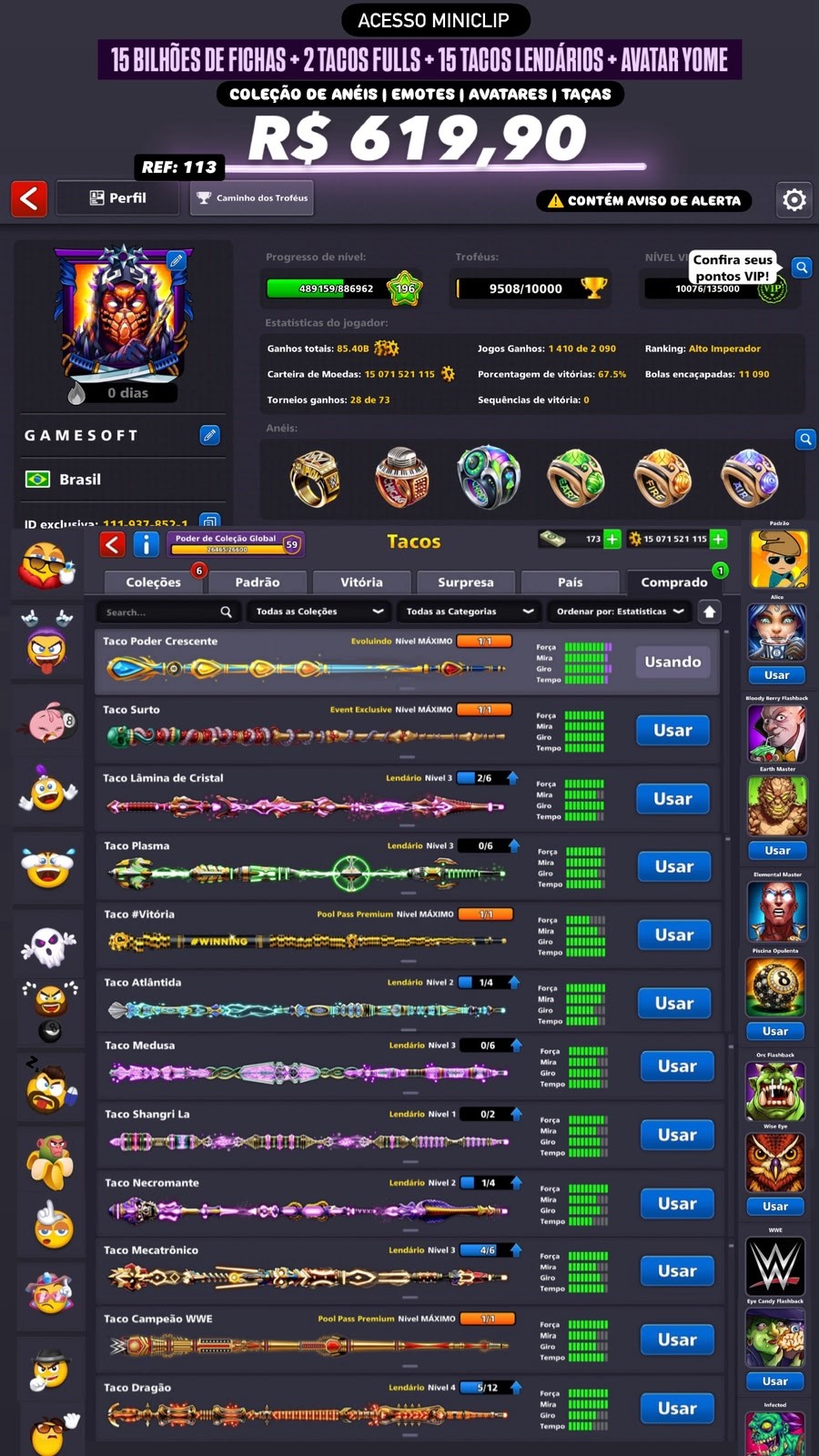 15 BILHÕES DE FICHAS + AVATAR YOME + 2 TACOS NÍVEL MÁXIMO +  15 TACOS LENDÁRIOS
