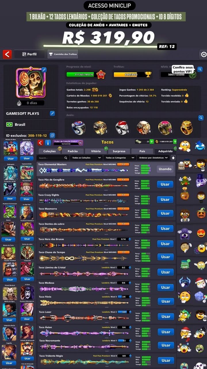 ID 8 DÍGITOS + 1 BILHÃO DE FICHAS + 12 TACOS LENDÁRIOS + COLEÇÃO DE TACOS PROMOCIONAIS