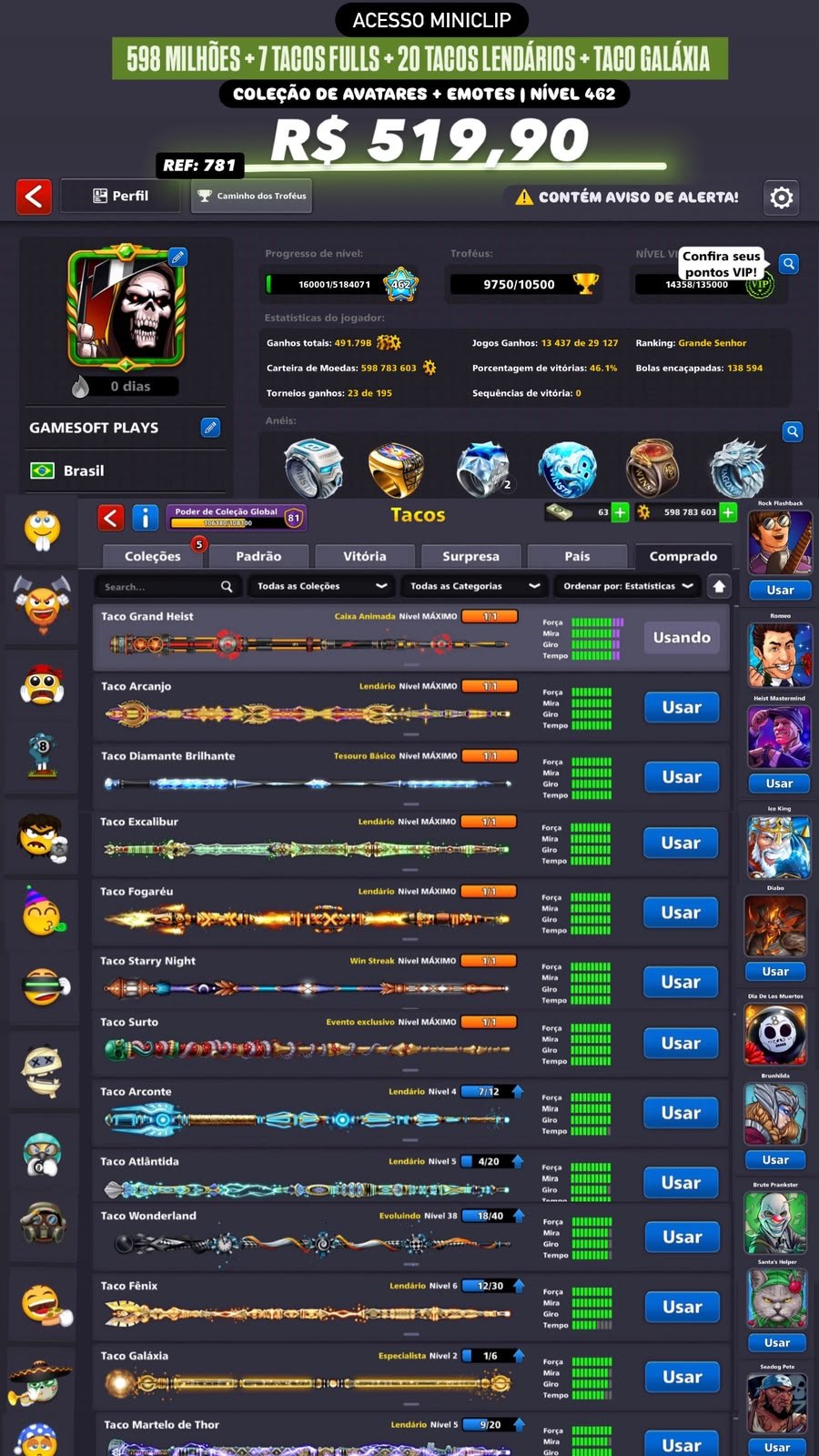 598 MILHÕES DE FICHAS + 7 TACOS FULLS + 20 TACOS LENDÁRIOS + TACO GALÁXIA