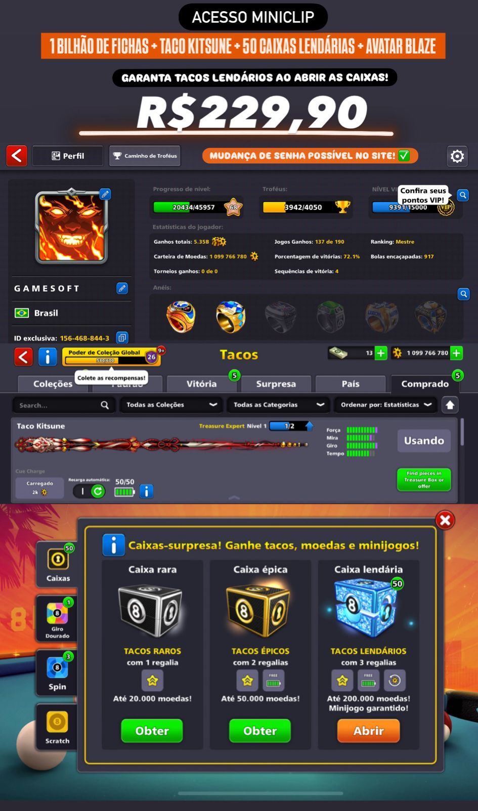 1 BILHÃO DE FICHAS + TACO KITSUNE + 50 CAIXAS LENDÁRIAS