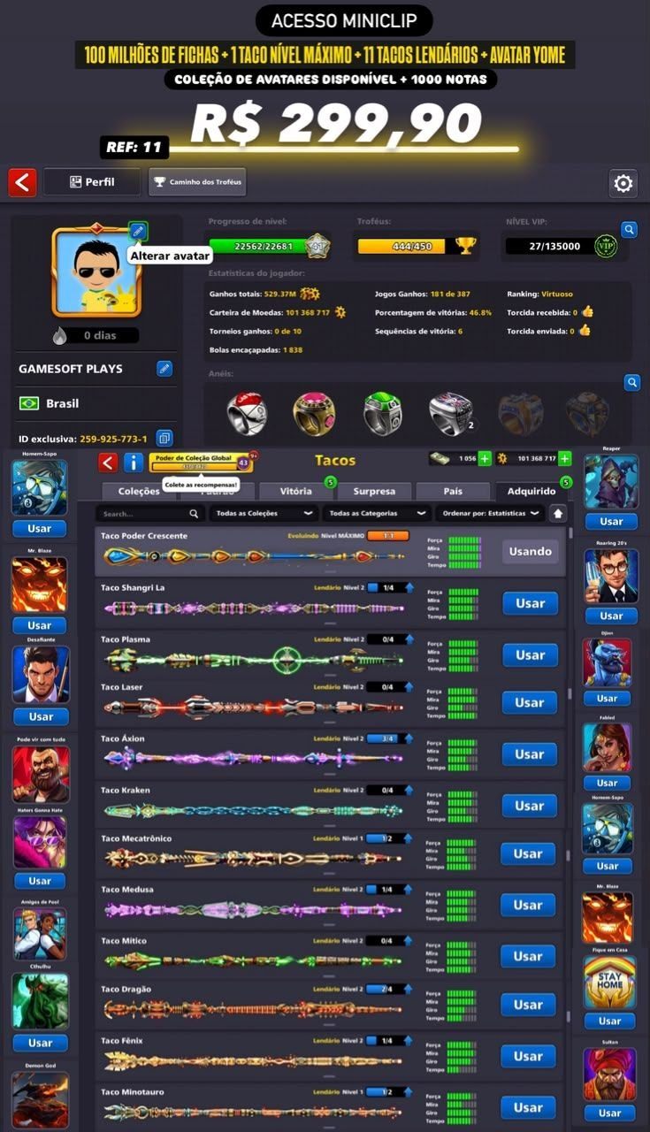 YOME BRASILEIRO + 100 MILHÕES DE FICHAS + 1 TACO FULL + 11 TACOS LENDÁRIOS