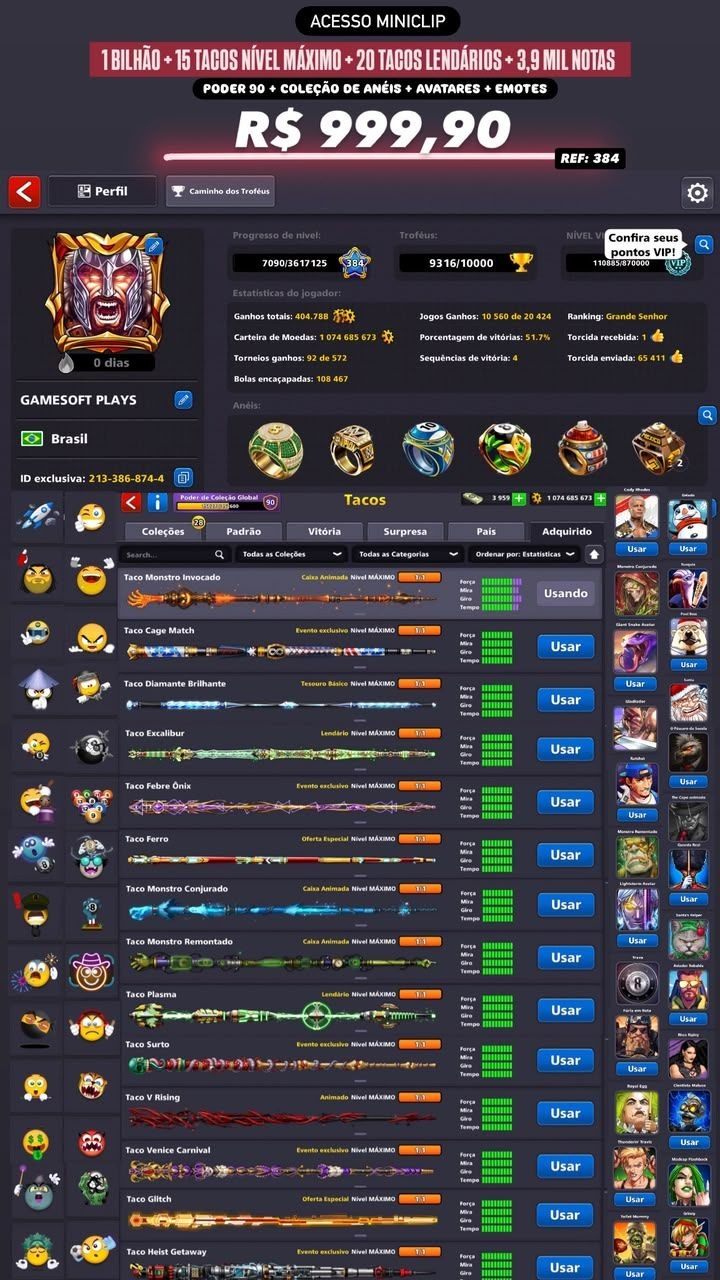 1 BILHÃO DE FICHAS + 15 TACOS NÍVEL MÁXIMO + 20 TACOS LENDÁRIOS + 3,9 MIL NOTAS