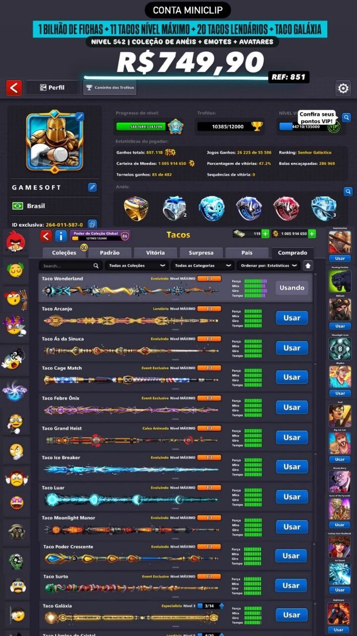 1 BILHÃO DE FICHAS + 11 TACOS NÍVEL MÁXIMO + 20 TACOS LENDÁRIOS + TACO GALÁXIA + NÍVEL SUPER ALTO