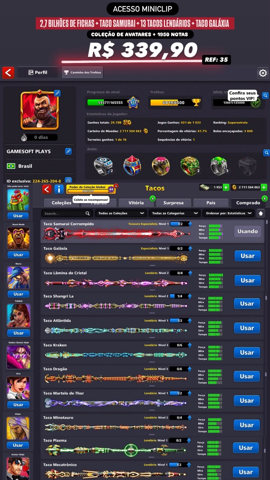 2,7 BILHÕES DE FICHAS + TACO SAMURAI + 13 TACOS LENDÁRIOS + TACO GALÁXIA