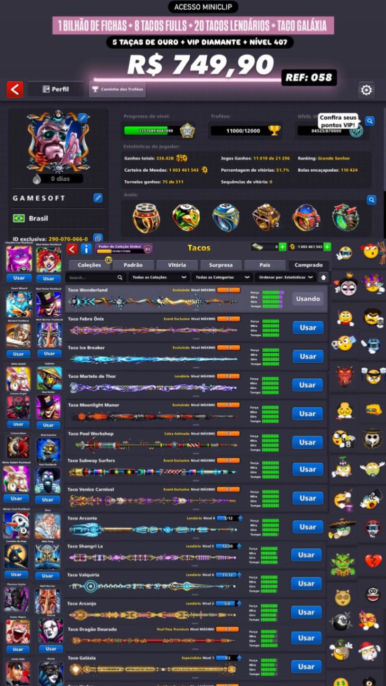 1 BILHÃO DE FICHAS + 8 TACOS NÍVEL MÁXIMO + 20 TACOS LENDÁRIOS + TACO GALÁXIA