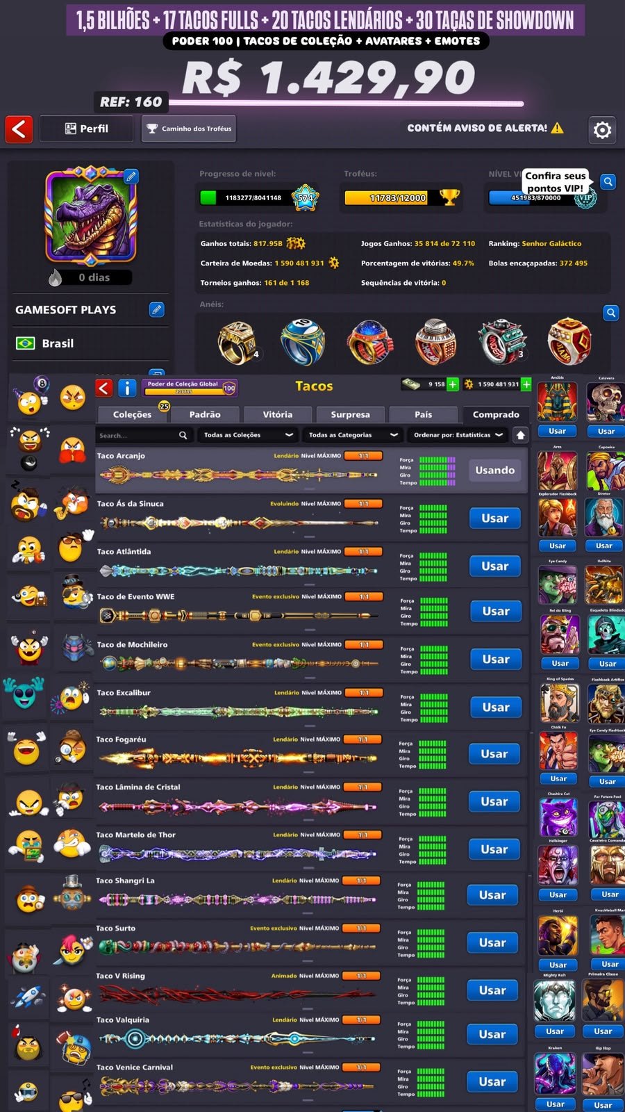4 BILHÕES DE FICHAS + 5 TACOS NÍVEL MÁXIMO + 18 TACOS LENDÁRIOS + MIL NOTAS
