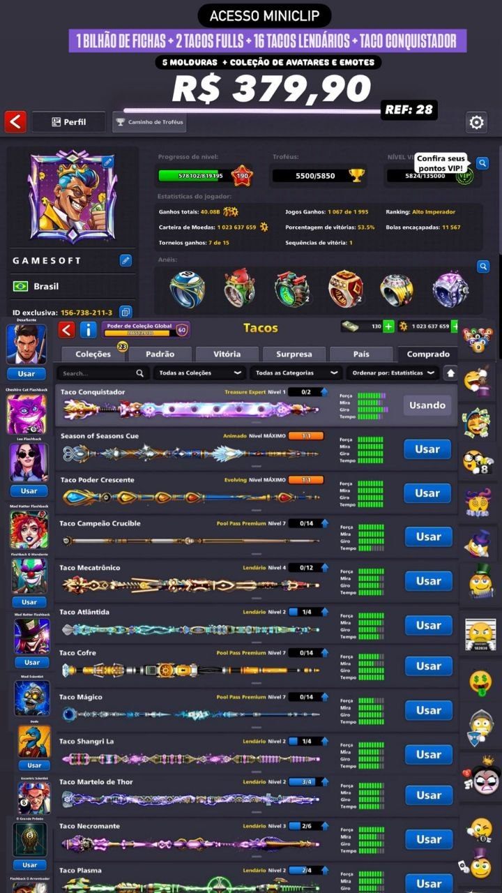 1 BILHÃO DE FICHAS + 2 TACOS FULLS + 16 TACOS LENDÁRIOS + TACO CONQUISTADOR