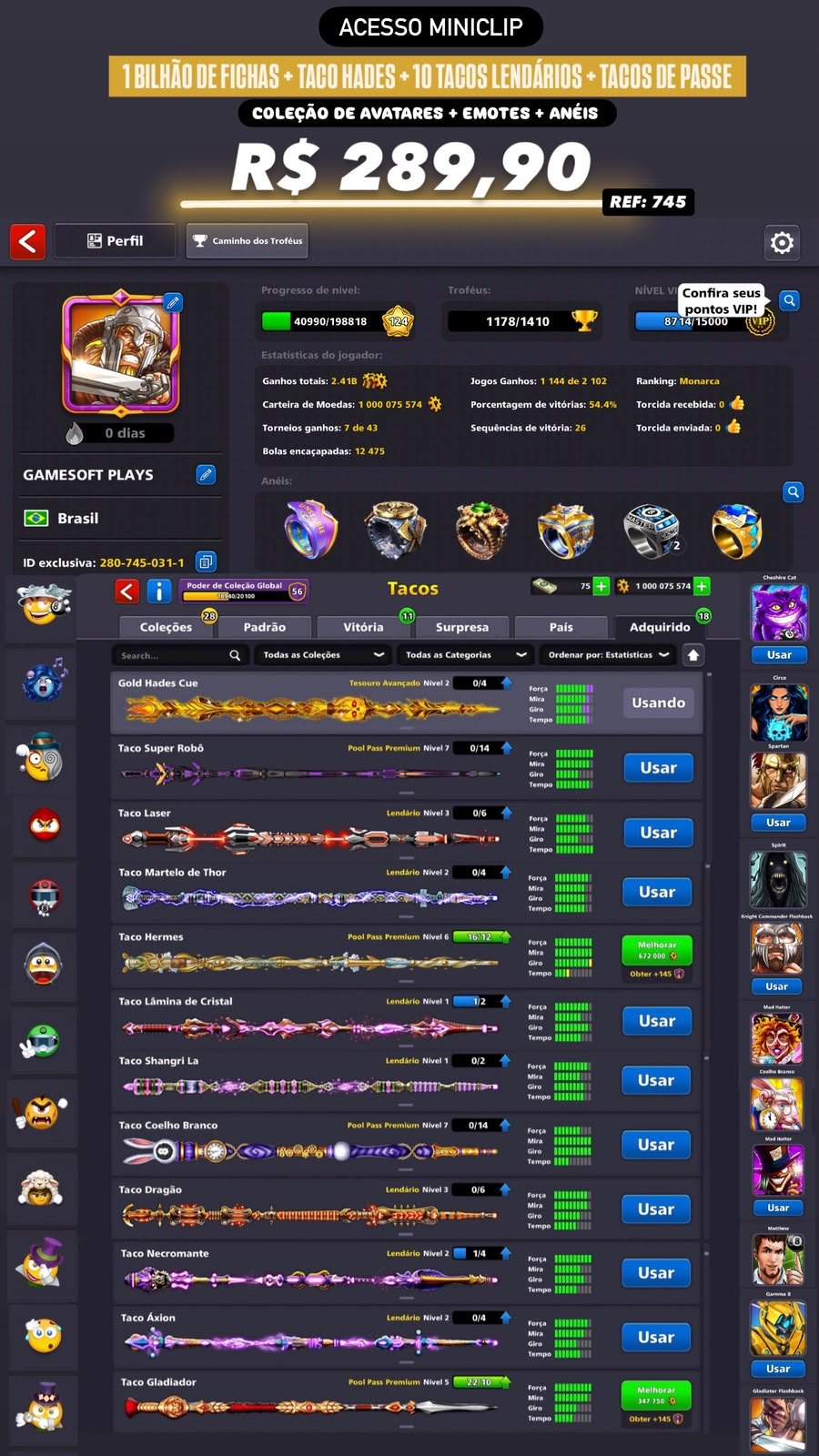 1 BILHÃO DE FICHAS + TACO HADES + 10 TACOS LENDÁRIOS + TACOS DE POOL PASS