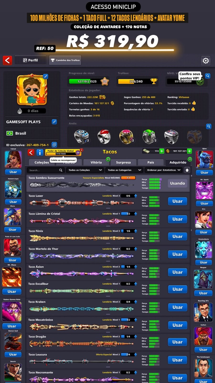 YOME VAMPIRO + 100 MILHÕES DE FICHAS + 1 TACO FULL + 12 TACOS LENDÁRIOS