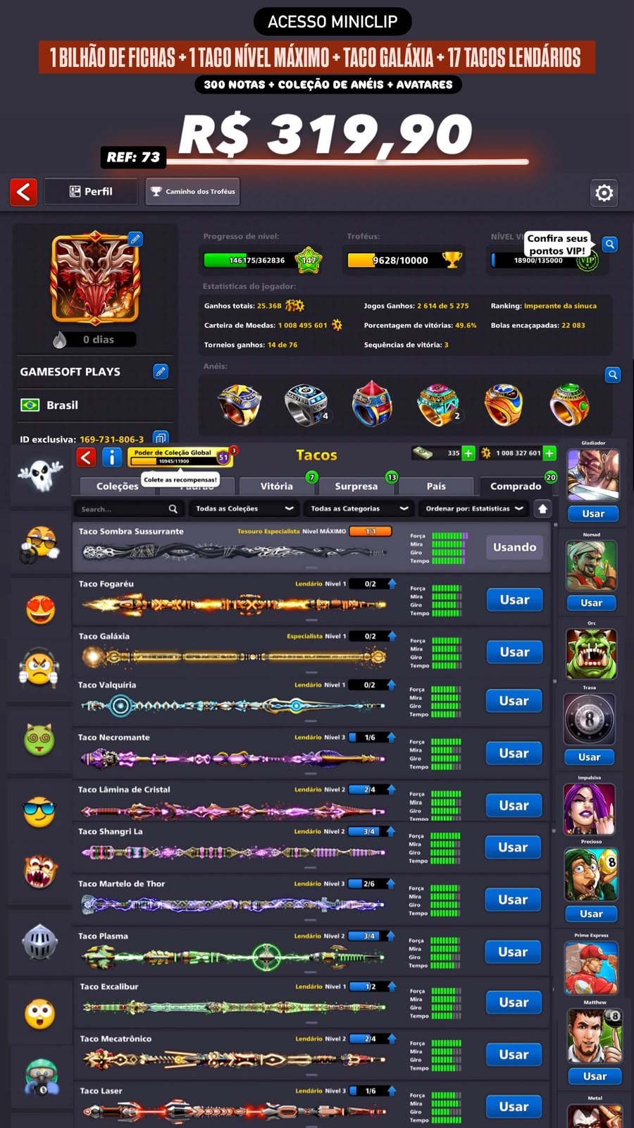 1 BILHÃO DE FICHAS + 1 TACO FULL + 17 TACOS LENDÁRIOS + TACO GALÁXIA