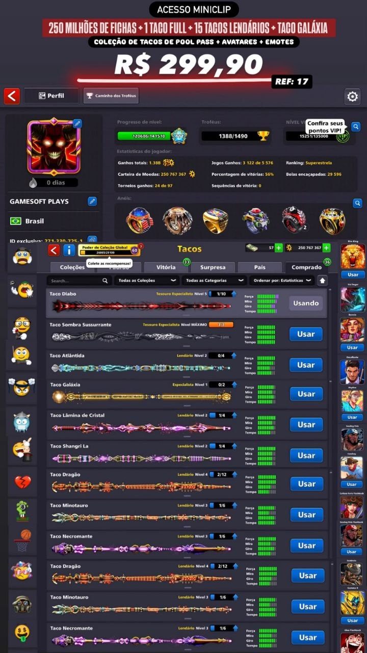 250 MILHÕES DE FICHAS + 1 TACO FULL + 15 TACOS LENDÁRIOS + TACO DIABO